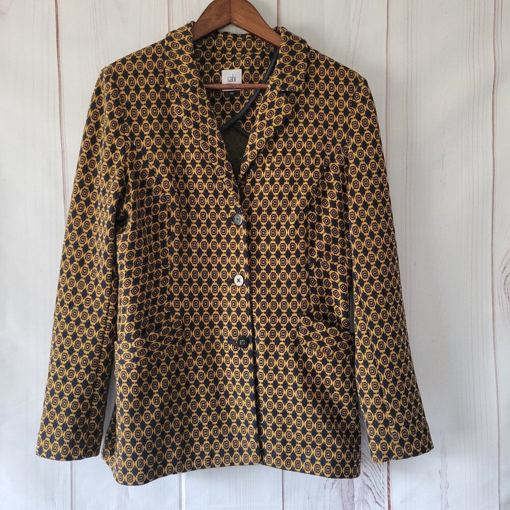 Cabi Kensington Proper Standout Medallion Blazer, Women’s M, Fitted, Gold/Navy
